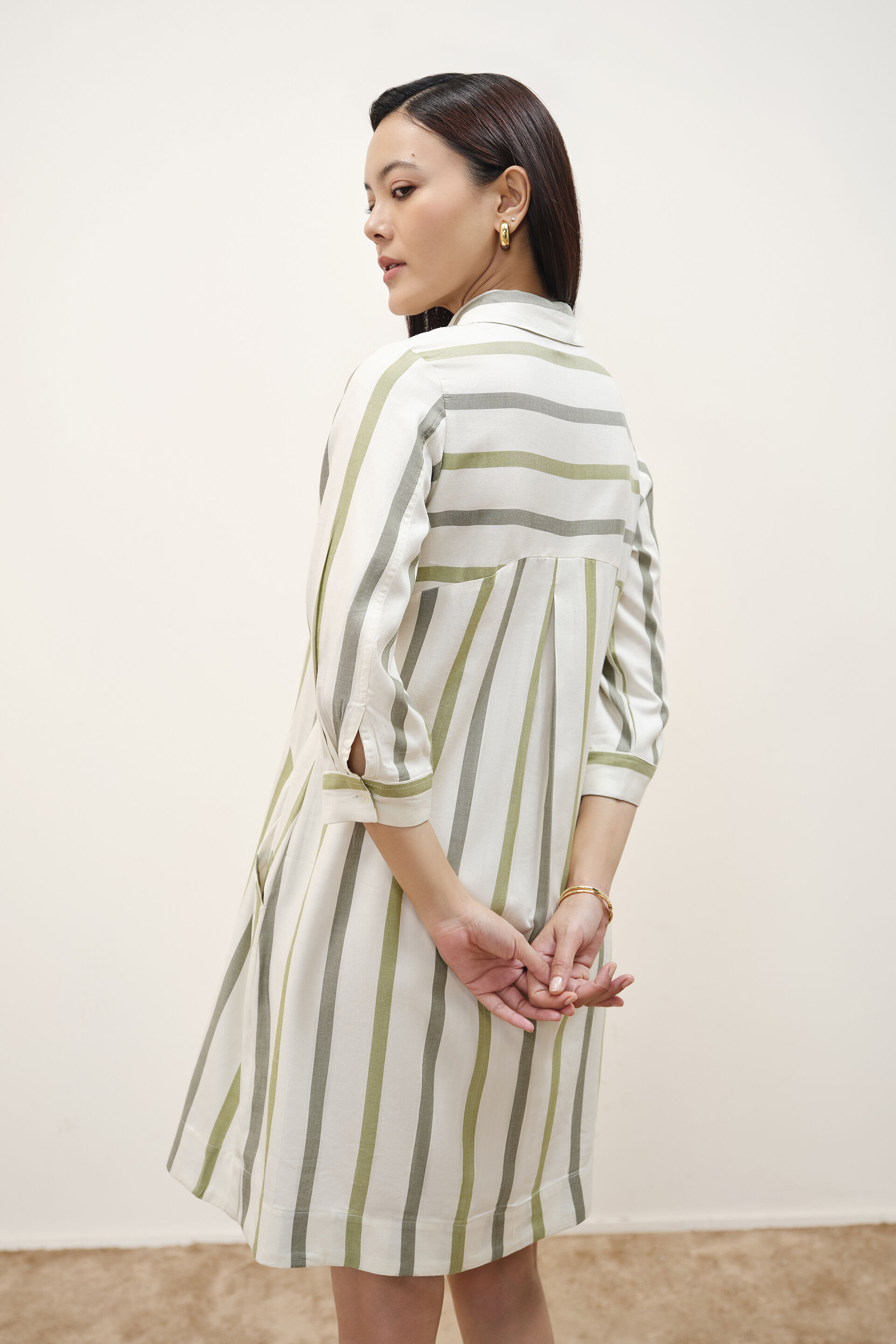 Olive & Cream Striped Dress, Green, image 6